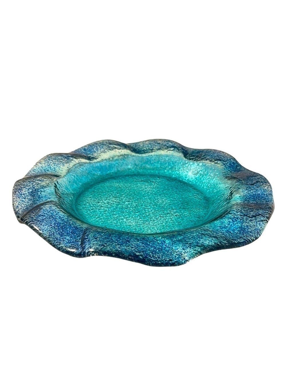 Translucent Scalloped Edge Blue and Green Plate 10.5 inches